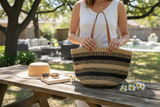 Shopping Tote Bag / Kiondo Basket/ Kiondo Beach Bag - Black and Tan