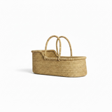 Large Organic Baby Moses Bassinet Handmade Toddler Bed with Brown Handles - Vegan (No Leather Handle/Only Grass)