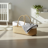 Large Organic Baby Moses Bassinet Handmade Toddler Bed with Brown Handles - Vegan (No Leather Handle/Only Grass)