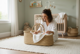 Large Organic Baby Moses Bassinet Handmade Toddler Bed with Brown Handles - Vegan (No Leather Handle/Only Grass)