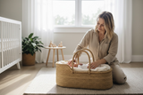Large Organic Baby Moses Bassinet Handmade Toddler Bed with Brown Handles - Vegan (No Leather Handle/Only Grass)