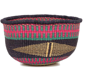 African Round Storage Bolga Ghana Woven Basket -Large Pink No Handles