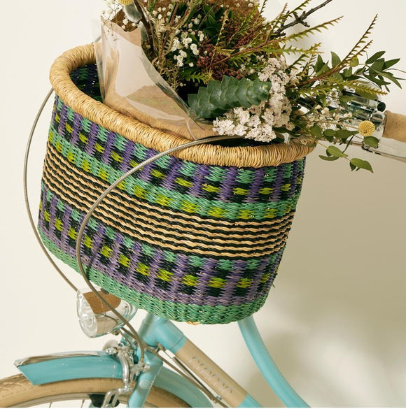 Bike Bicycle Basket - Purple & Green Stripes