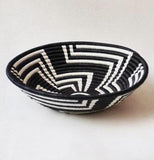 African  Rwanda Woven Basket - Black & White Zig Zag  Geometric