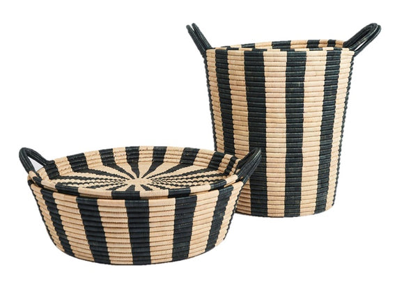 Woven Basket: Ineke Black and Tan Striped Basket