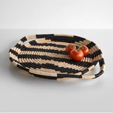 African Basket  Rwanda Woven Serving Tray Tan & Black V Shape