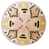 African  Rwanda Woven Basket - Abstract form Plateau Mustard and White