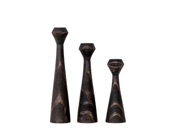 Tapered Diamond Candlestick Holder | Wooden Candle Holders - Black