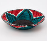 African  Uganda Woven Bowl - V shape  Blue Black & White 12" x 3"
