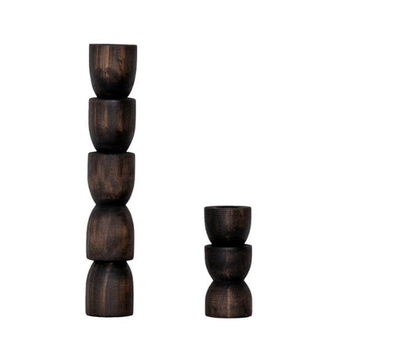 Totem Pine Candlestick Holder | Wooden Candle Holders-Black