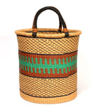 Ghana Natural With Brown and Turquoise Large Traditional Handwoven African Ghana Laundry Basket Natural Hamper basket