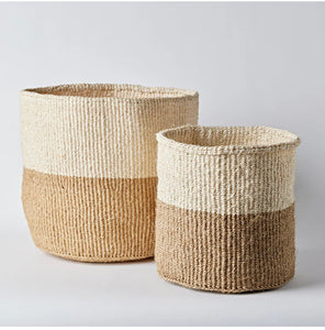 Kiondo Floor Sisal Storage Basket | Melange  Natural and Tan - Two Tone