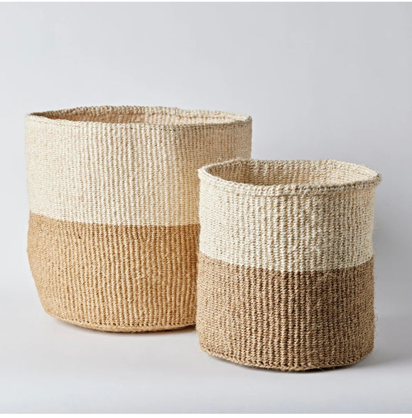 Kiondo Floor Sisal Storage Basket | Melange  Natural and Tan - Two Tone