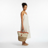 Mifuko Kiondo Kenya Bag - Two tone Beige and White  With Buckle
