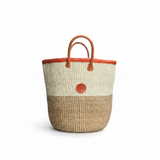 Mifuko Kiondo Kenya Bag - Two tone Beige and White  With Buckle
