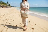 Mifuko Kiondo Kenya Bag - Two tone Beige and White  With Buckle