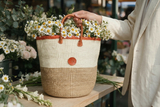 Mifuko Kiondo Kenya Bag - Two tone Beige and White  With Buckle
