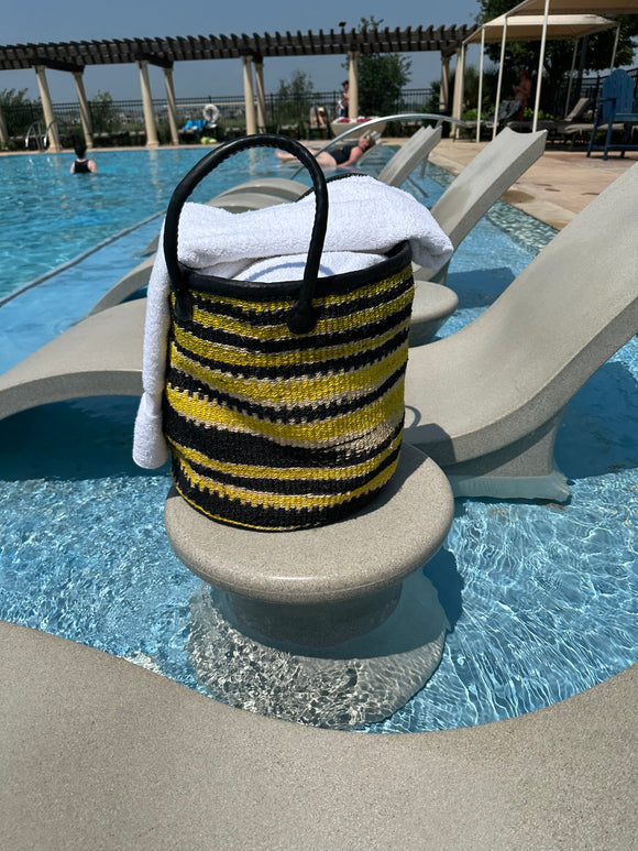 Mifuko Kiondo Kenya Bag - Yellow Mustard Black and White