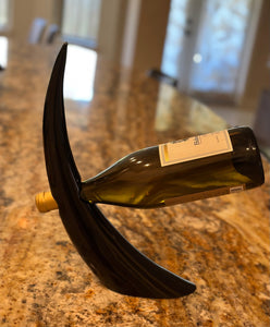 ANKOLE COW HORN  WINE BOTTLE HOLDER - JET BLACK