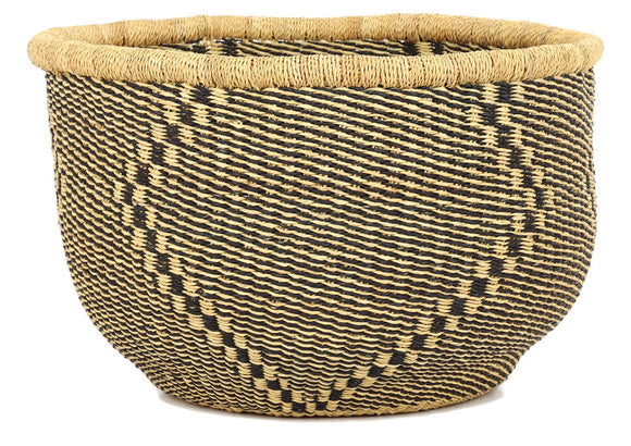 African Round Storage Bolga Ghana Woven Basket -Large  Diamond No Handles