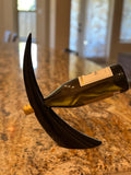 ANKOLE COW HORN  WINE BOTTLE HOLDER - JET BLACK