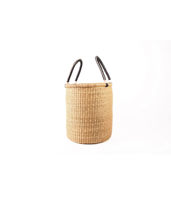 Ghana Natural Large Traditional Handwoven African Ghana Laundry Basket Natural Hamper basket - Black Handles