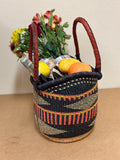 LARGE YIKENE  U- SHOPPER GHANA BASKETS 16" -19" ACROSS  - Maroon