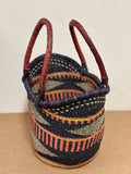 LARGE YIKENE  U- SHOPPER GHANA BASKETS 16" -19" ACROSS  - Maroon