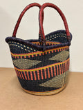 LARGE YIKENE  U- SHOPPER GHANA BASKETS 16" -19" ACROSS  - Maroon