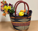 LARGE YIKENE  U- SHOPPER GHANA BASKETS 16" -19" ACROSS  - Maroon