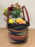 LARGE YIKENE  U- SHOPPER GHANA BASKETS 16" -19" ACROSS  - Maroon