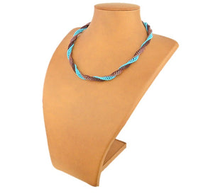 African Beaded Necklace Twisted Aqua Copper Chocolate