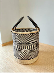 Ghana Natural Blue Pyramid Large Traditional Handwoven African Ghana Laundry Basket Natural Hamper basket