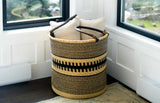 Ghana Natural and Blue Stripes Large Traditional Handwoven African Ghana Laundry Basket Natural Hamper basket