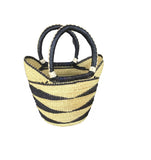 Medium U-Shopper Ghana Beach Tote bag/Bolga Basket 13-14" Across - Black & Tan