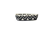 African Basket | Rwanda Woven Bread Basket Oval Basket for Storage, Organization or Serving | Great for Remote Controller Storage or Baby Diapers and Wipes or Serving Bread on The Table- 11" Long, 7" Wide, 2.5" Tall Black & White