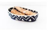 African Basket | Rwanda Woven Bread Basket Oval Basket for Storage, Organization or Serving | Great for Remote Controller Storage or Baby Diapers and Wipes or Serving Bread on The Table- 11" Long, 7" Wide, 2.5" Tall Black & White