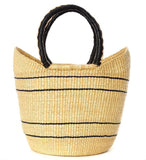 Natural Striped Shopper with Black Leather Handles