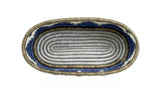 African Rwanda Woven Oval Bread Basket for Storage, Organization or Serving | Great for Remote Controller Storage or Baby Diapers and Wipes or Serving Bread on The Table Silver Blue - 11" long, 7" wide, 2.5" tall- Blue & White