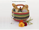 Medium Bolga Market Basket w/ Leather Wrapped Handle (Natural & Blues Colors Vary) W: 11" - 13" H: 8"-10", 1 EA