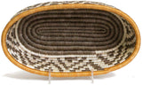 African Rwanda Woven Oval Bread Basket for Storage, Organization or Serving | Great for Remote Controller Storage or Baby Diapers and Wipes or Serving Bread on The Table - 11" long, 7" wide, 2.5" tall Gray