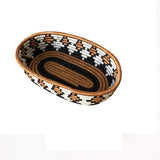 African Rwanda Woven Oval Bread Basket for Storage, Organization or Serving | Great for Remote Controller Storage or Baby Diapers and Wipes or Serving Bread on The Table - 11" long, 7" wide, 2.5" tall Brown black & White