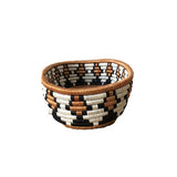 African Rwanda Woven Oval Bread Basket for Storage, Organization or Serving | Great for Remote Controller Storage or Baby Diapers and Wipes or Serving Bread on The Table - 11" long, 7" wide, 2.5" tall Brown black & White