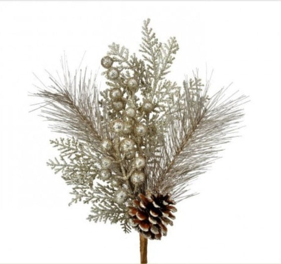 13” Glitter Berry/Cedar/Pinecone Pick Christmas Spray - Champagne – THE  AFRICAN HOME GOODS