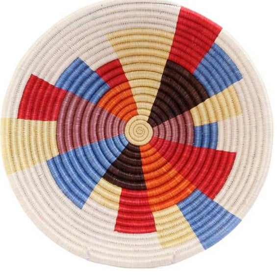 African Basket  Rwanda  Woven Basket - Color Block