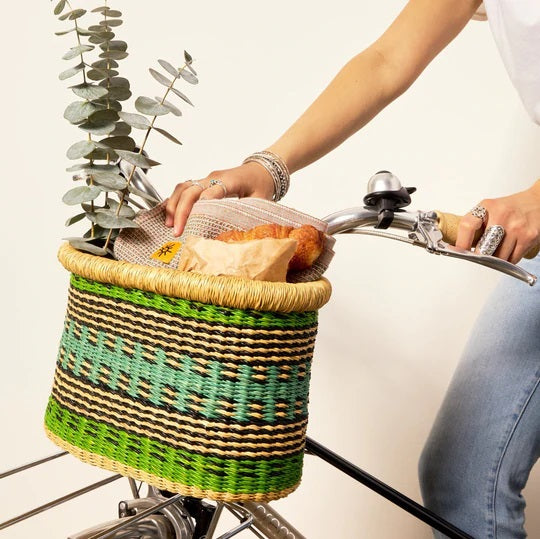 Bike Bicycle Basket - Green & Tan