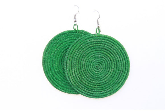 Green Woven Disc Earrings