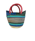 Medium U-Shopper Ghana Beach Tote Bag/Bolga Basket 13-14" Across - Green w/brown handles