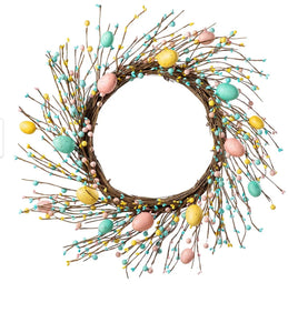 Faux Easter Egg Wreath - Multi-color with Flower Buds 17"