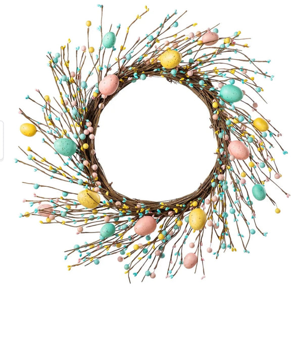 Faux Easter Egg Wreath - Multi-color with Flower Buds 17